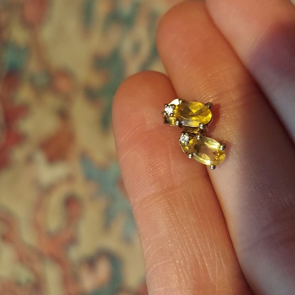 Citrine and CZ Sterling Silver with Gold-Plating Earrings - Picture 4 of 4